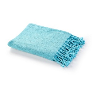 50" X 60" Pink Woven Cotton Throw Blanket with Fringe - 1 of 4