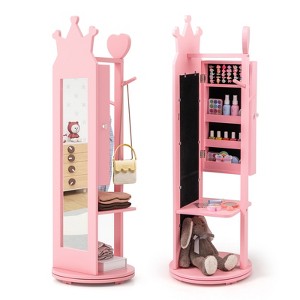 Tangkula Kids Jewelry Cabinet Standing Children Jewelry Organizer w/ Full-Length Mirror - 1 of 4
