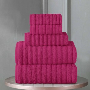 BAGOKIE 100% Turkish Cotton Corduroy Ribbed Bath Towels 6-Piece Set - 1 of 4