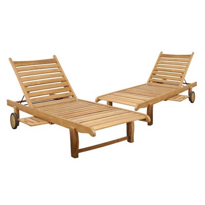 Cairo 2pc Patio Teak Wood Chaise Lounge Set - International Home Miami