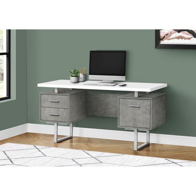 White and Gray Concrete Home Office Desk with Filing Cabinet
