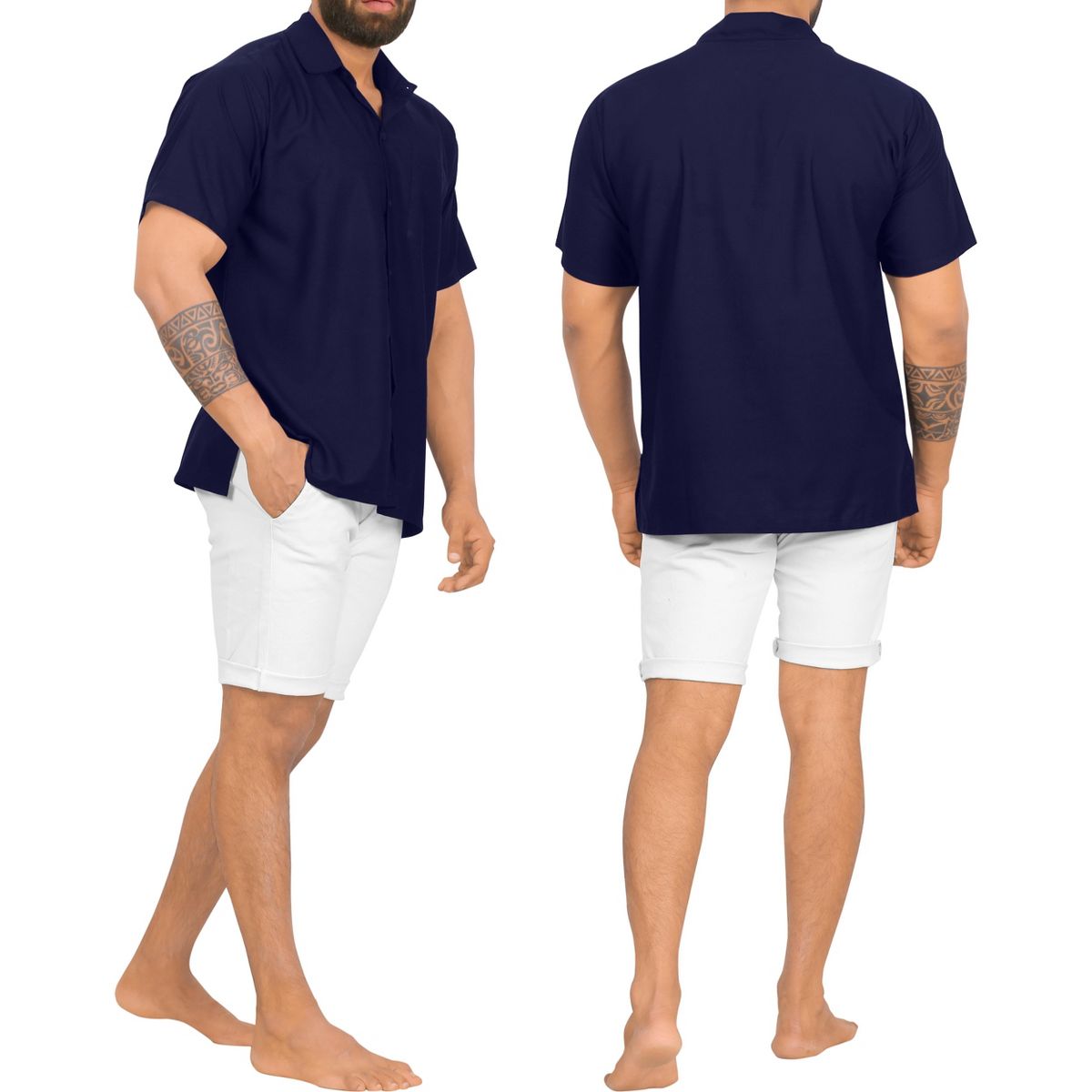 HAPPY BAY Men's Short Sleeve Button Down Casual Collar Summer Beach Shirts Business Shirts for Men Vacation Solid Shirts with Pocket 7XL Blue,Solid - thumbnail 4