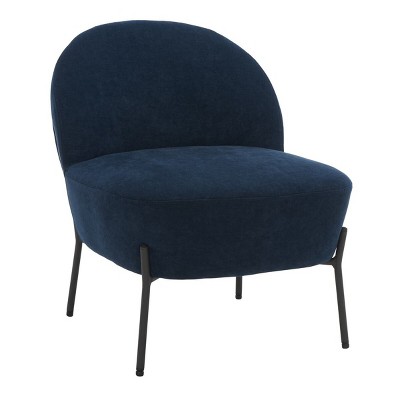 Navy Velvet Channel-Tufted Slipper Chair with Metal Legs