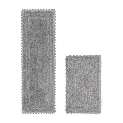 Lilly Crochet Collection 100% Cotton Tufted Reversible 2-Piece Bath Rug Set – Super Absorbent, Machine Washable Bathroom Mats with Crochet Pattern