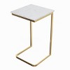 Lavish Home C-Shaped End Table - Real Marble Side Table with Gold Iron Frame for Couch, Loveseat or Bed - Modern Living Room Furniture, White - 2 of 4