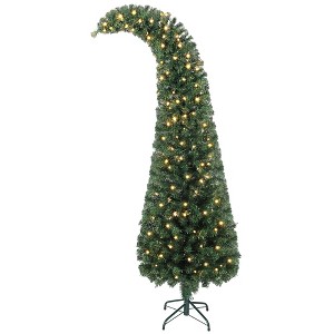 HOMCOM 6 ft Prelit Whimsical Christmas Tree, Bent Top Xmas Tree with 200 LEDs and 8 Modes, Slim High Mountain Fir Holiday Decor, Green - 1 of 4