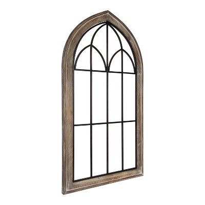 Rustic Brown Wood and Metal Arched Window Pane Wall Decor