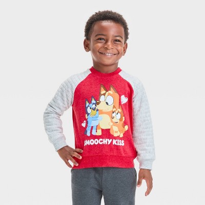 Toddler Bluey and Friends "Smoochy Kiss" Valentine's Pullover Sweater - Red