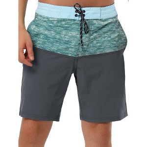 TATT 21 Men's Summer Beach Color Block Drawstring Waist Swim Board Shorts - 1 of 4
