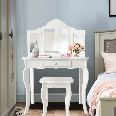 Costway Vanity Table Set Makeup Dressing Table Kids Stool Mirror