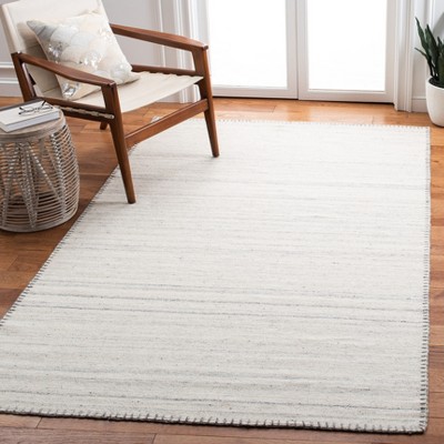 Handmade Beige and Light Grey Wool Flat Woven Rug, 5' x 8'