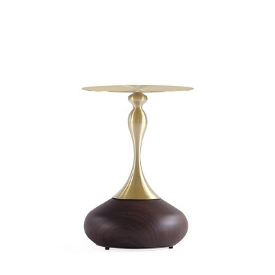 Gold and Brown Round Metal and Wood End Table