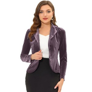 INSPIRE CHIC Women's Notched Lapel Long Sleeve Office Button Velvet Suit Blazer - 1 of 4