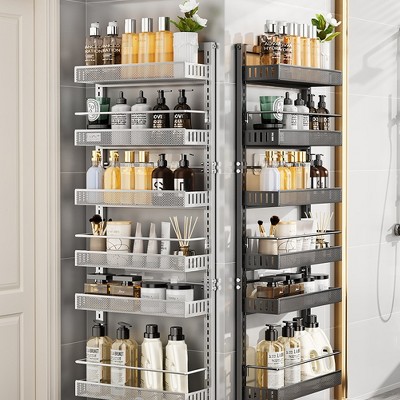 6-Layer Carbon Steel Door Hanging Basket Layered Storage Rack Bathroom Supplies Bedroom Door Behind The Hole-Free Wall-Mounted Gap Storage Rack