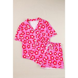 Pink Flower Print Short Sleeve Shirt Pajamas Set - 1 of 2
