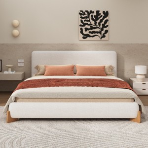 Platform Bed with Boucle Upholstered Headboard, Modern Minimalist Design Bed, Bed with Soft Textured Fabric and Wood Frame-Baofuwish - 1 of 4