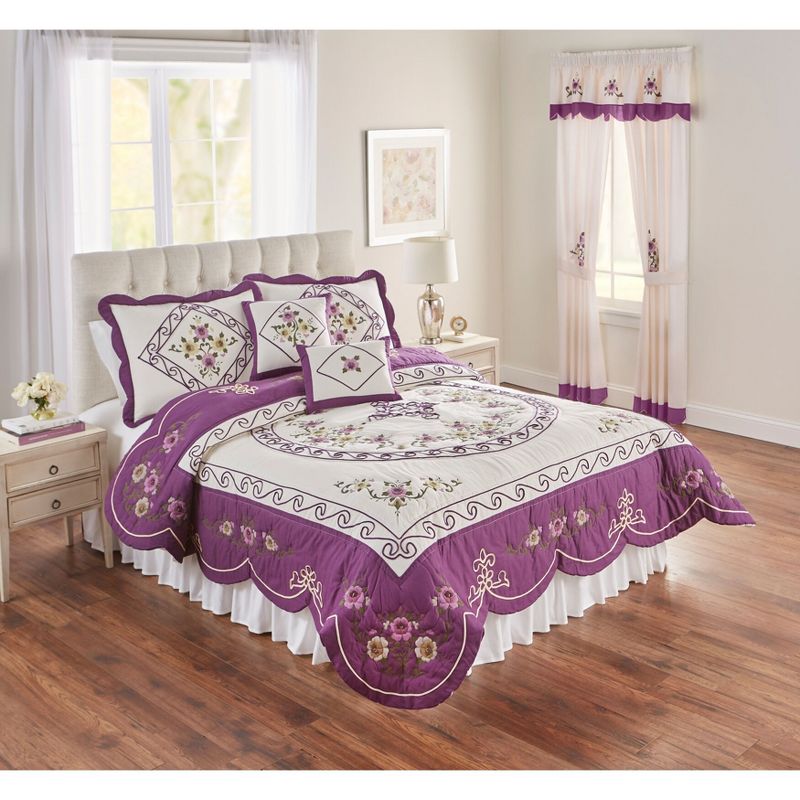 BrylaneHome Ava Oversized Embroidered Cotton Quilt, 1 of 2