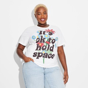 Women's It's Ok to Hold Space Short Sleeve Graphic T-Shirt - White - 1 of 3