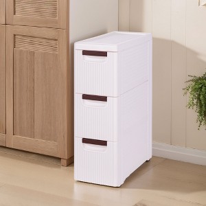 VECELO Narrow Bathroom Storage Cabinet, Mobile Plastic Slim Rolling Organizer Cart with Built-in 4 Wheels for Living Room or Bathroom, White - 1 of 4