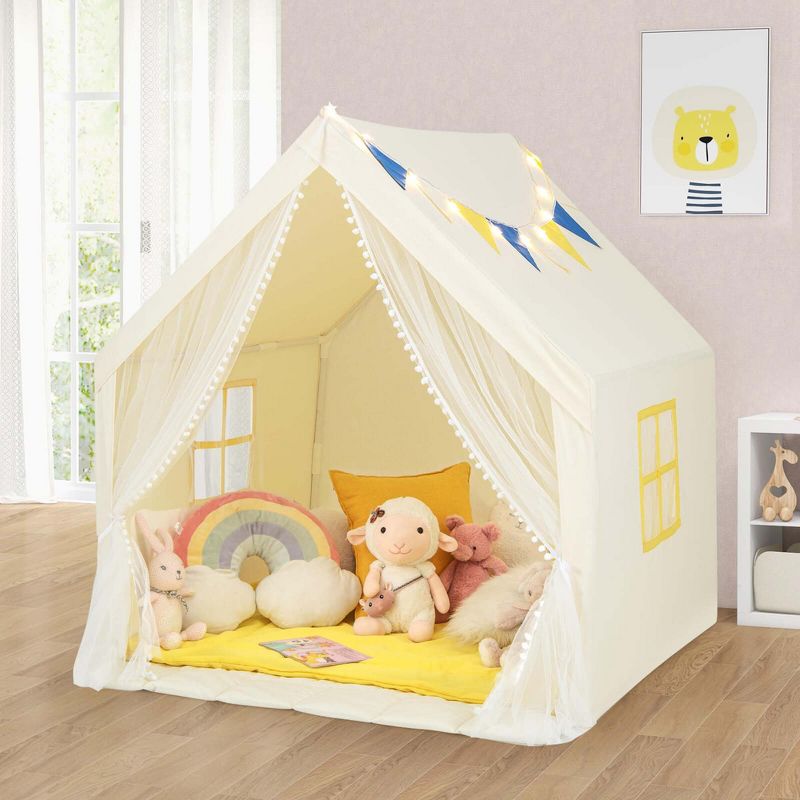 Costway Large Play Tent  Kids & Toddlers Playhouse with Washable Cotton Mat, Star Lights, 2 of 11