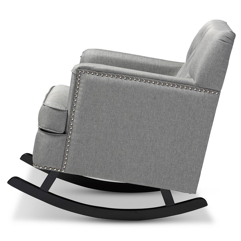 Bethany Modern and Contemporary Fabric Upholstered Button - Tufted Rocking Chair - Gray - Baxton Studio, 4 of 6