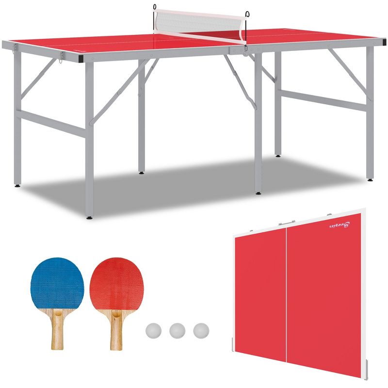Soozier Mini Ping Pong Table Set for Outdoor and Indoor, Foldable Table Tennis Table with Net, 2 Paddles, 3 Balls, Easy Assembly, 1 of 7