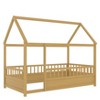ORRD Twin Size Floor Wooden Bed with House Roof Frame, Fence Guardrails – Natural - 3 of 4