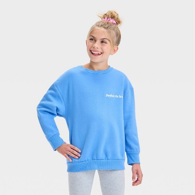 Kids' Fleece 'Perfect As Is' Crew Neck Pullover Sweatshirt - Cat & Jack™ Blue