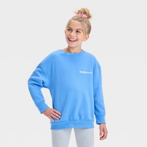 Kids' Fleece 'Perfect As Is' Crew Neck Pullover Sweatshirt - Cat & Jack™ Blue - 1 of 4