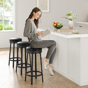30.7" Swivel Bar Stools with Footrest - 360¡ã Rotation, PU Faux Leather Seat & Metal Frame, for Kitchen Island, Home Bar - 1 of 4