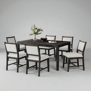 7-Piece Retro Dining Table Set with 1 Rectangular Wood Table and 6 Upholstered Chairs, Solid Wood Frame, for Kitchen or Dining Room - 1 of 4