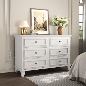 Farmhouse Brown Dresser for Bedroom with 6 Drawer, Double Dresser TV Stand with Vintage Handle, Wide Wood Dressers & Chests of Drawers - 1 of 4