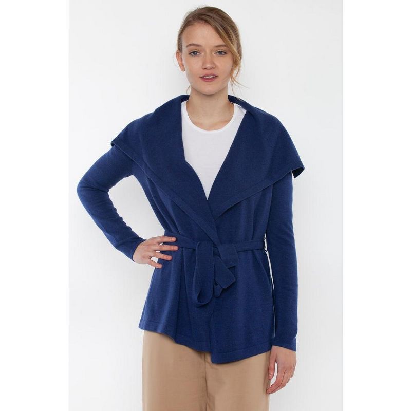 JENNIE LIU Women's 100% Pure Cashmere Long Sleeve Belted Cardigan Sweater, 3 of 5
