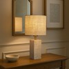 ALOADECOR 16'' Natural Modern Rectangular Small Travertine Stone Base Bedside Table Lamp with Beige Linen Shade for Bedroom Living Room - 2 of 4