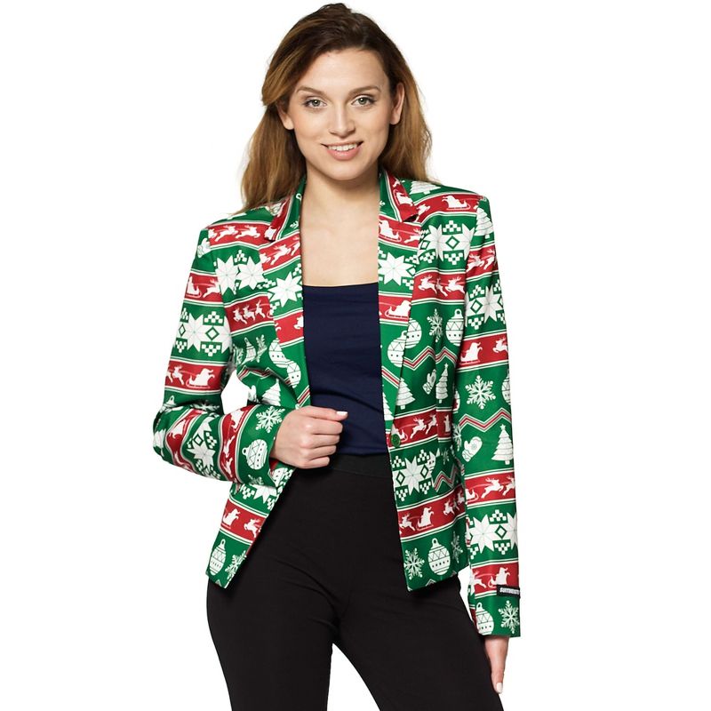 Suitmeister Women's Christmas Blazer - Christmas Green Nordic Jacket - Green, 1 of 4