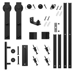 SMARTSTANDARD Standard Interior Sliding Barn Door Hardware Kit, Heavy Duty Matte Black Track with J-Shape Hangers (Door Not Included) - 1 of 1
