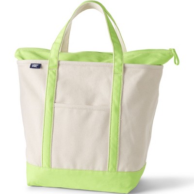 Lands' End Natural Zip Top Canvas Tote Bag, Size: Small