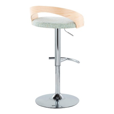 Set of 2 Green Adjustable Swivel Barstools with Wood Back