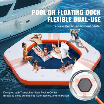 Large Orange Inflatable Floating Dock with Trampoline Pool