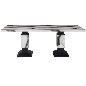 HomeRoots 82" Black and White Faux Marble and Wood Double Pedestal Base Dining Table - 1 of 4