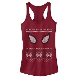Juniors Womens Marvel Ugly Christmas Spider-Man Mask Racerback Tank Top - 1 of 3