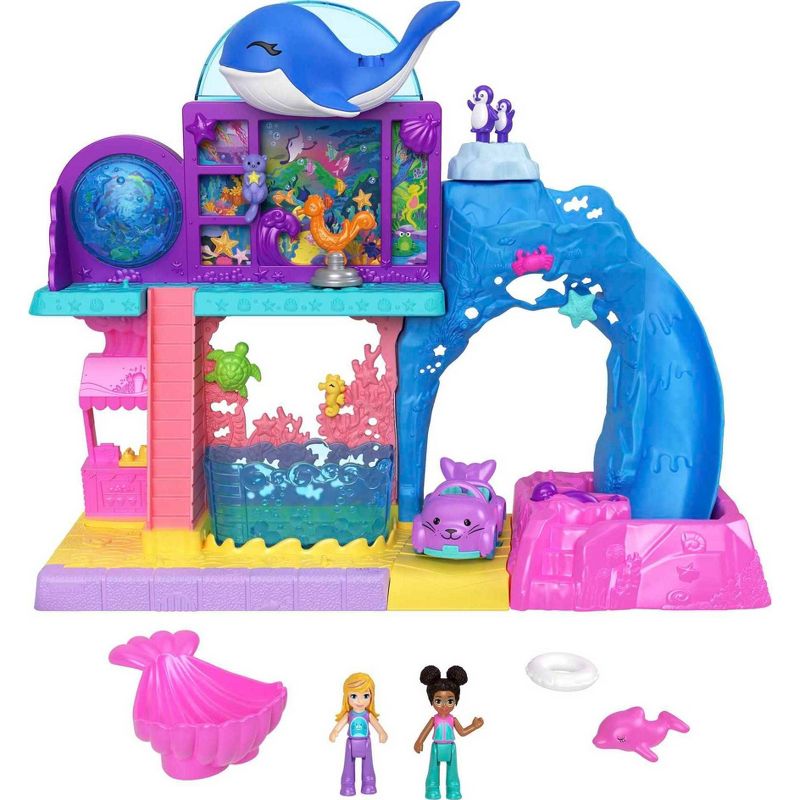 Polly Pocket Pollyville Aquarium Starring Shani Playset with 2 Dolls, 1 of 7