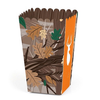 Big Dot of Happiness Gone Hunting - Deer Hunting Camo Baby Shower or Birthday Party Favor Popcorn Treat Boxes - Set of 12