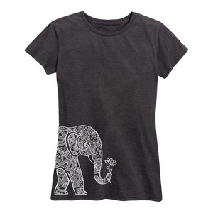 Women's - Instant Message - Elephant Holding Lotus Short Sleeve Graphic T-Shirt - 1 of 4