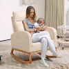 Nursery Glider Chair Rocking Chair, Upholstered Nursery with Rubber Wood Legs, Comfy High Backrest, Side Pockets, Accent Rocker Armchair - 3 of 4