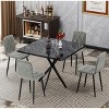 38.60"Square Dining Table Set, Mid Century Modern Square Dining Table for 4 Person, Faux Marble Tabletop, Iron Legs,Black+Blue - 2 of 4