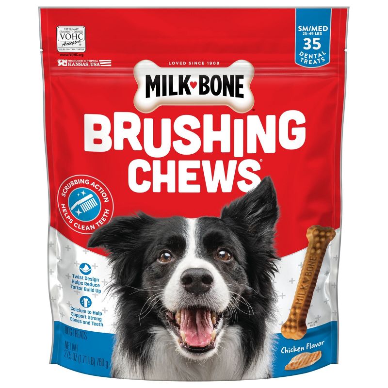 Milk-Bone Brushing Chicken Dental Chews Extra Value Dog Treats - Small/Medium - 27.5oz/35ct, 1 of 11