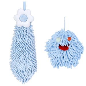 REGALWOVEN 2 Packs Soft Absorbent Flower Pattern Chenille Hand Towel with Loop 6" x 15"/7" x 7" - 1 of 4