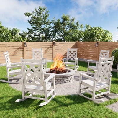 Oversized Adirondack Rocking Chair Set of 6 - HDPE Poly Lumber, 380lb Capacity & Weather-Resistant with Wood Texture for Patio, Pool, Deck