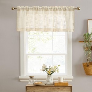 HLC.ME Linda Faux Linen Sheer Short Rod Pocket Curtain Valance Topper for Small Windows, Kitchen and Bathroom - 1 Piece - 1 of 4